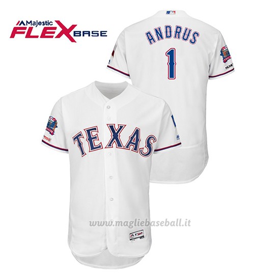 Maglia Baseball Uomo Texas Rangers Elvis Andrus 150th Aniversario Patch Final Season Stadium Patch Bianco